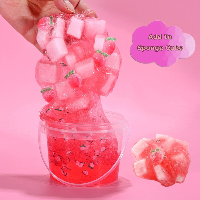 Azeperoy Premade Peach Pink Jelly Cube Glimmer Crunchy Crystal Slime, Includes 6 Sets of Add-ins, Sensory and Tactile Stimulation, Stress Relief, Party Favors for Girls & Boys - Image 4