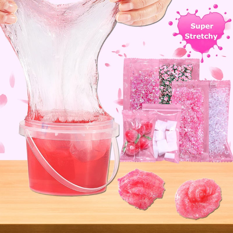Azeperoy Premade Peach Pink Jelly Cube Glimmer Crunchy Crystal Slime, Includes 6 Sets of Add-ins, Sensory and Tactile Stimulation, Stress Relief, Party Favors for Girls & Boys - Image 3