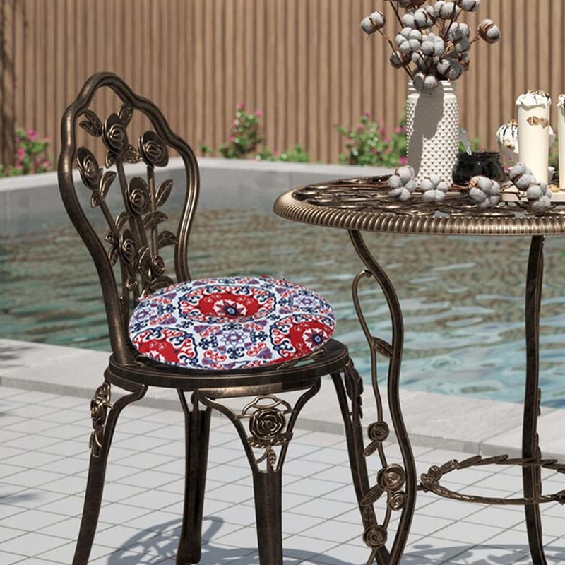FUNHOME Bistro Chair Cushions 15 inch,Set of 2,Tufted Round Chair Cushions with Ties,15"x15"x4",Water Resistant Round Seat Cushion for Barstool Chairs,Patio Garden Kitchen Outdoor Furniture(Red Medal) - Image 3