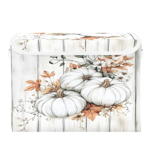 Bolaz Storage Bins with Lids and HandlesWhite Pumpkin Wood Storage Box Basket with Cover Collapsible Organizer Containers for Home Closet Shelves - Image 3