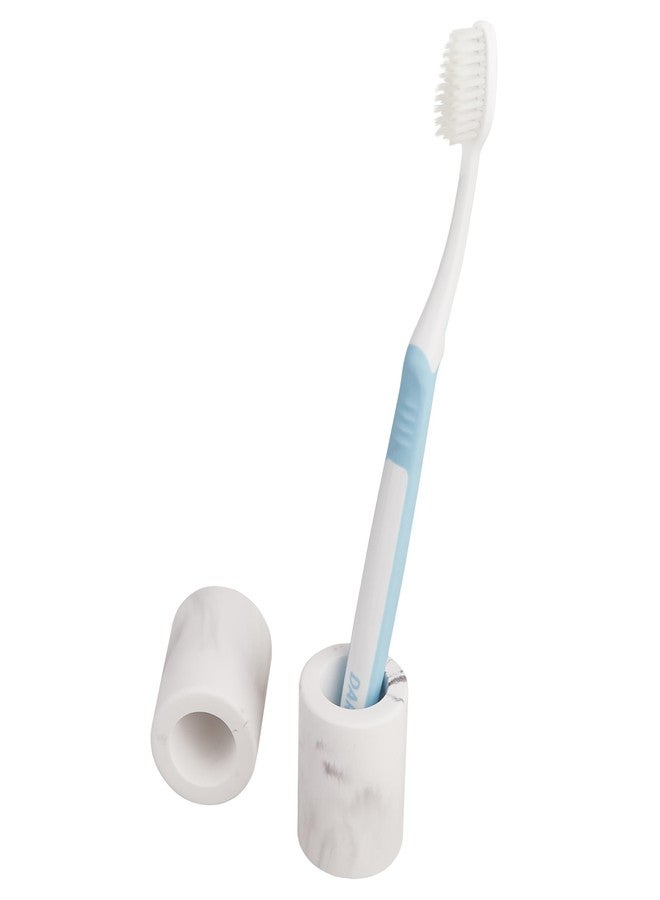 Amviner Mini Diatomite Toothbrush Holders for Bathrooms, Quick-Dry Tooth Brush Organizer Compact Portable Toothbrush Holder for Countertop, Marble White - Image 1