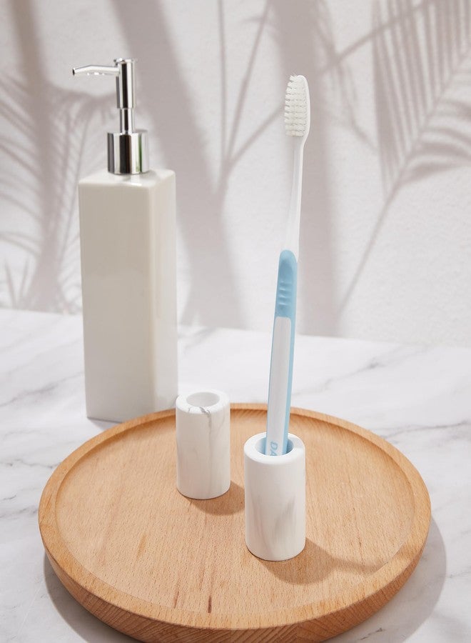 Amviner Mini Diatomite Toothbrush Holders for Bathrooms, Quick-Dry Tooth Brush Organizer Compact Portable Toothbrush Holder for Countertop, Marble White - Image 3