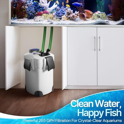 Flexzion Aquarium Canister Filter with 265GPH Flow Rate, Spray Bar, & 3-Stage Media Filtration for up to 75 Gallon Fish Tanks - Ultra-Quiet External Canister Filters for Aquarium - Image 2