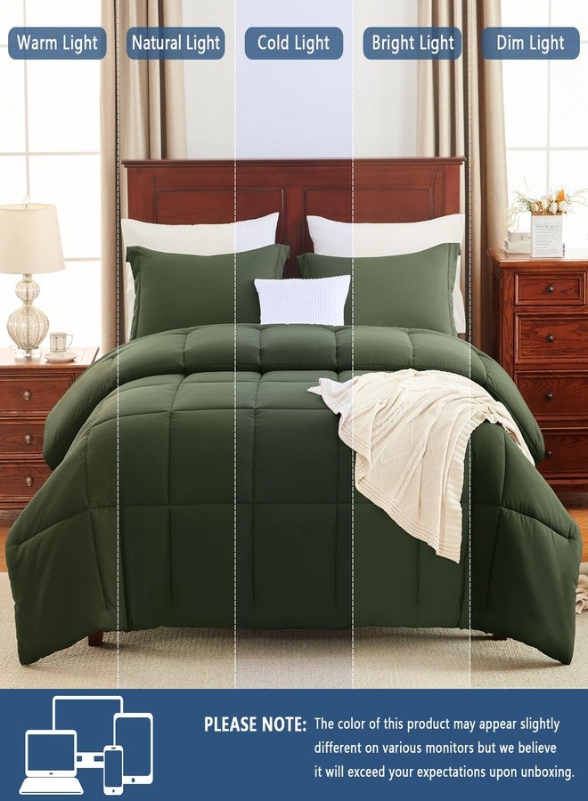CozyLux طقم لحاف كوزي لوكس كينج - لحاف أخضر زيتوني مقاس كينج، طقم سرير مكون من 3 قطع بخياطة مربعة مناسب لجميع الفصول، أطقم مفروشات ناعمة وخفيفة الوزن مع لحاف واحد بديل للريش و2 غطاء وسادة - Image 5