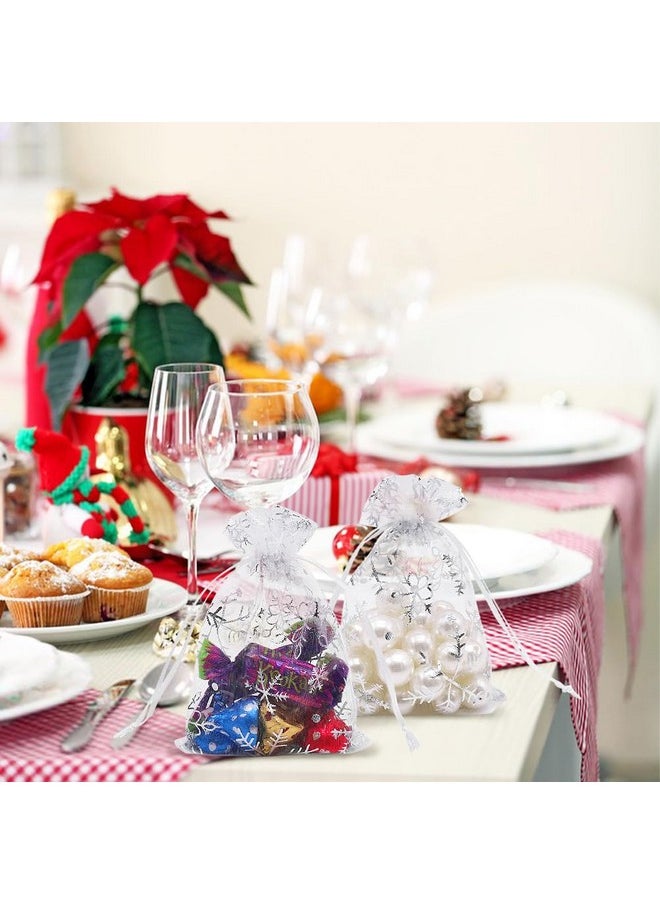 HRX Package - 100Pcs Snowflake Organza Gift Bags Christmas 3.9 X 4.7 Inch Small White Mesh Jewelry Pouches Little Drawstring Candy Bags - Image 1