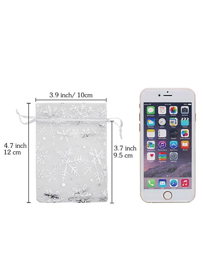 HRX Package - 100Pcs Snowflake Organza Gift Bags Christmas 3.9 X 4.7 Inch Small White Mesh Jewelry Pouches Little Drawstring Candy Bags - Image 1