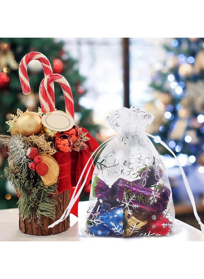 HRX Package - 100Pcs Snowflake Organza Gift Bags Christmas 3.9 X 4.7 Inch Small White Mesh Jewelry Pouches Little Drawstring Candy Bags - Image 1