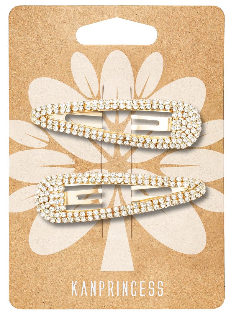 KANPRINCESS Hair Clip, 2Pcs 2.4Inch Rhinestone Hair Clips, Gold Hair Clips, Rhinestone Hair Accessories, Hair Barrettes for Women Girls Bridal, Wedding, Party, Prom - Image 1