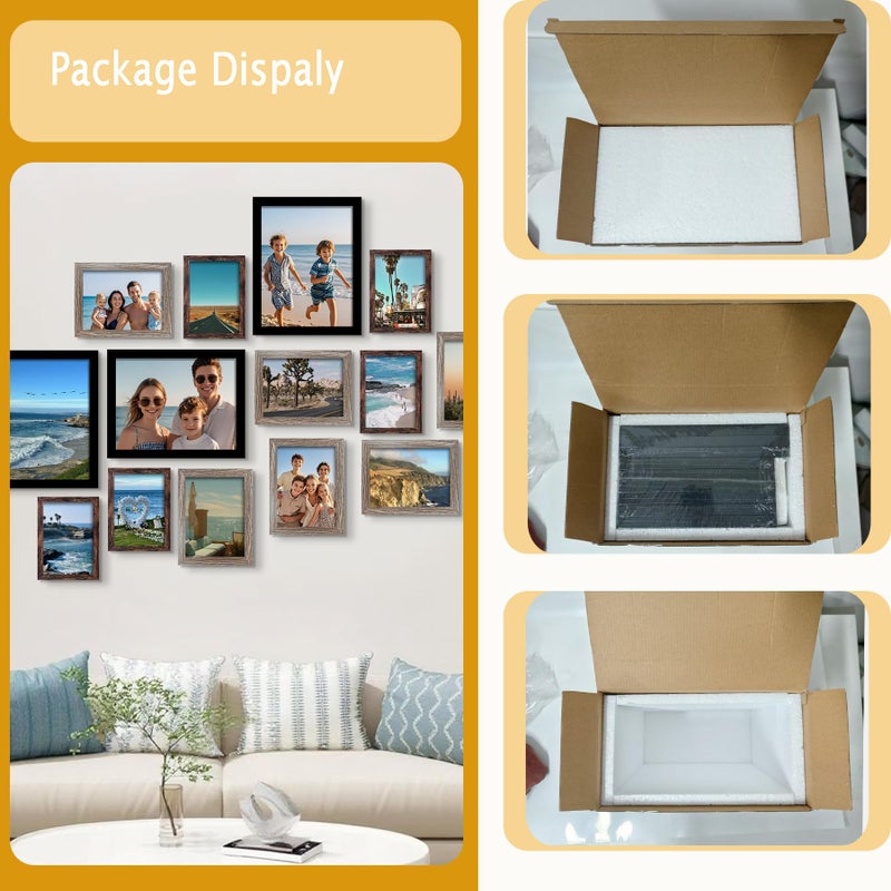BESCRCL 15 Pack Real Glass Picture Frames Collage Wall Decor, Including 3pcs 8x10, 6pcs 5x7, 6pcs 4x6 Photo Frames for Gallery Wall or Tabletop Display, Natural Woodgrain - Image 4