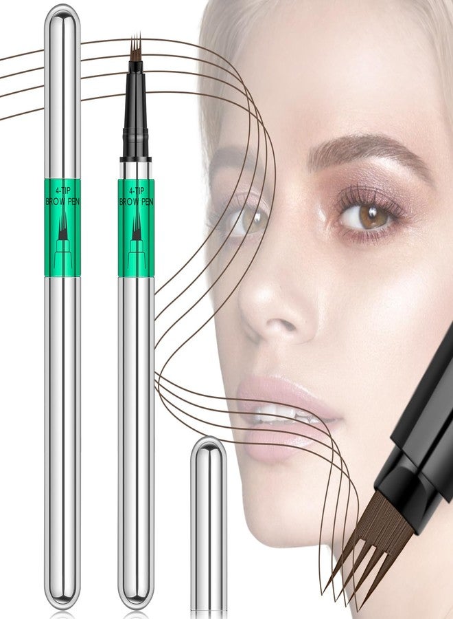 درمود قلم تحديد الحواجب بتقنية الميكروبليدينغ، أقلام حواجب مقاومة للماء للنساء، لون بني طبيعي، قلم تحديد الحواجب السائل ذو رأس رفيع دقيق بأربعة فروع، يدوم طويلاً، بني متوسط - Image 1