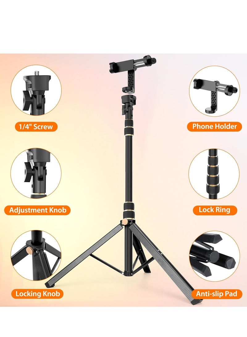 170cm Tripod Stand for iPhone, Extendable Phone Holder with Remote Control and 360° Rotating Phone Holder, Sturdy Aluminum Selfie Stick with Wide Legs and Thicker Tube, Gold Handle Lock  - Image 2