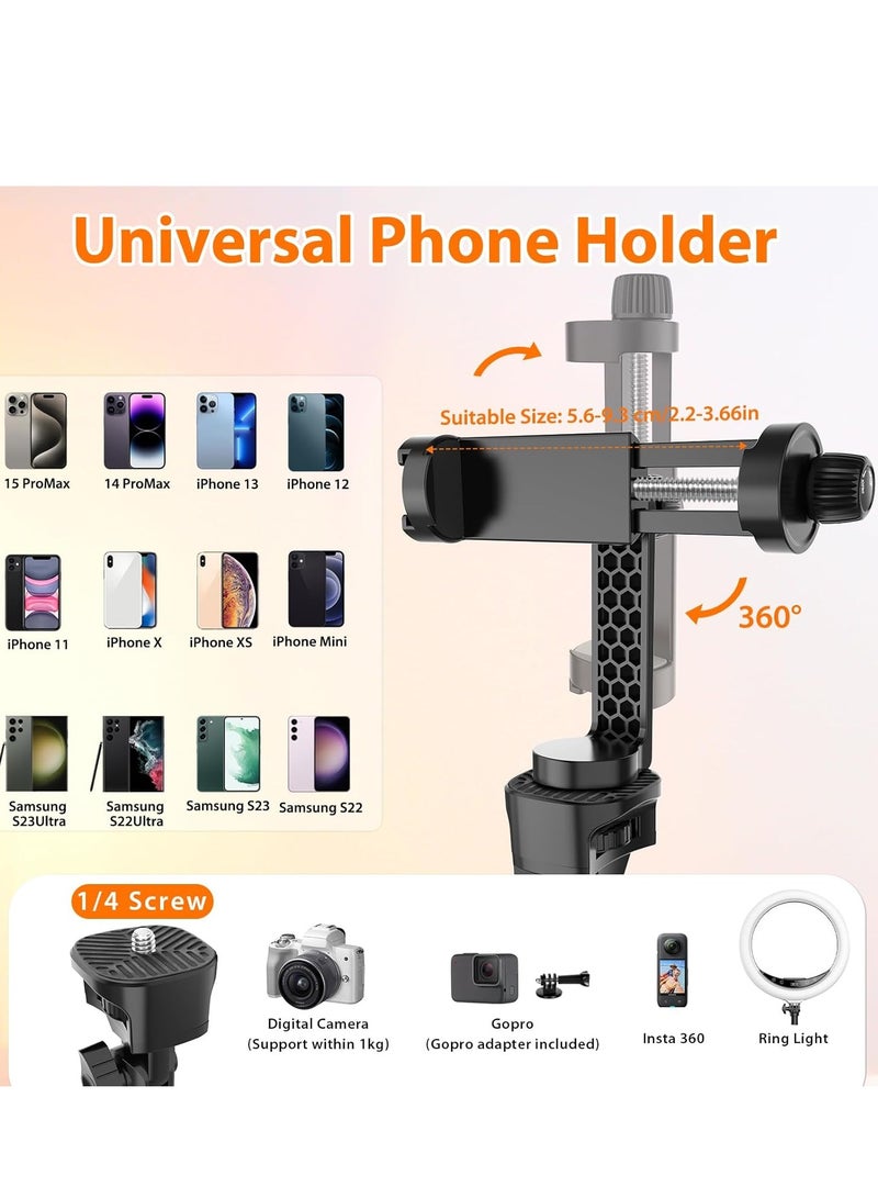 170cm Tripod Stand for iPhone, Extendable Phone Holder with Remote Control and 360° Rotating Phone Holder, Sturdy Aluminum Selfie Stick with Wide Legs and Thicker Tube, Gold Handle Lock  - Image 3