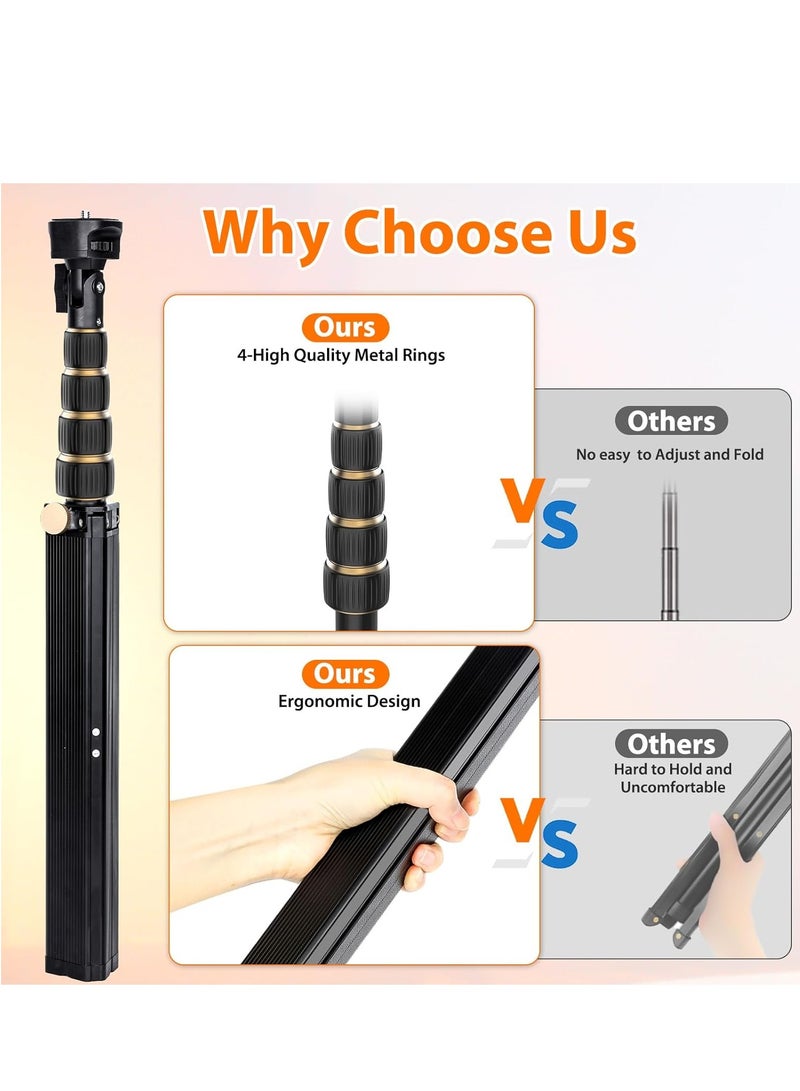 170cm Tripod Stand for iPhone, Extendable Phone Holder with Remote Control and 360° Rotating Phone Holder, Sturdy Aluminum Selfie Stick with Wide Legs and Thicker Tube, Gold Handle Lock  - Image 4