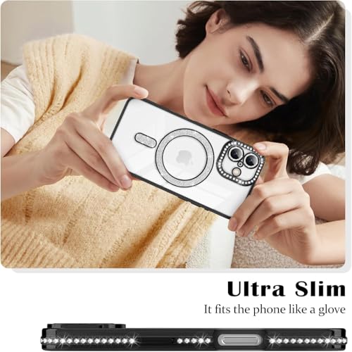 DIZORO® Compatible with (iPhone 17 Case) Clear Luxury Diamond Glitter Case |Camera Lens Protector with Glitter Ring | Premium Shockproof Glossy Shiny Back Cover Case for Girls Women -Black - Image 3