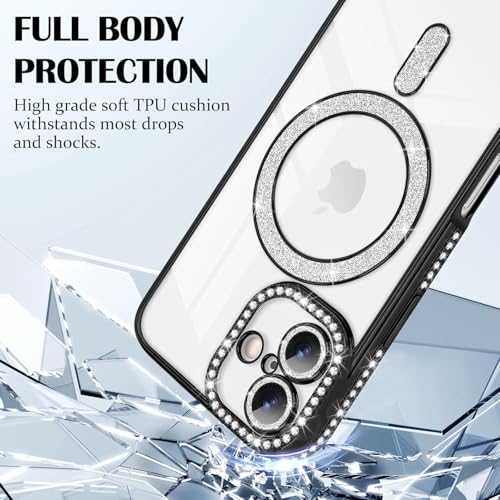 DIZORO® Compatible with (iPhone 17 Case) Clear Luxury Diamond Glitter Case |Camera Lens Protector with Glitter Ring | Premium Shockproof Glossy Shiny Back Cover Case for Girls Women -Black - Image 5