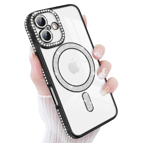 DIZORO® Compatible with (iPhone 17 Case) Clear Luxury Diamond Glitter Case |Camera Lens Protector with Glitter Ring | Premium Shockproof Glossy Shiny Back Cover Case for Girls Women -Black - Image 1