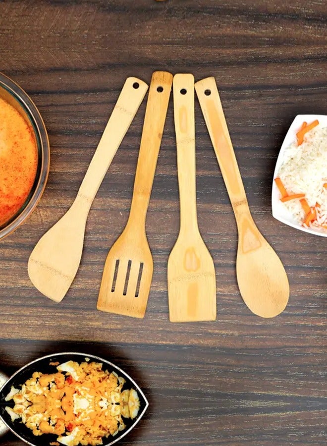 4-Piece Wooden Spoon Set With Stand Beige  - Image 3