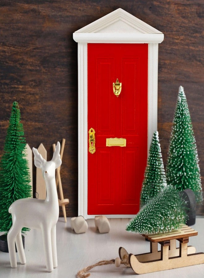KH866 Miniature Red Door Dollhouse - 1/12 Scale Christmas Elf Mini Wooden Fairy Front Door with Handle Knocker for Doll House Decoration, Tiny Furniture Decor Party DIY Craft Accessories - Image 5