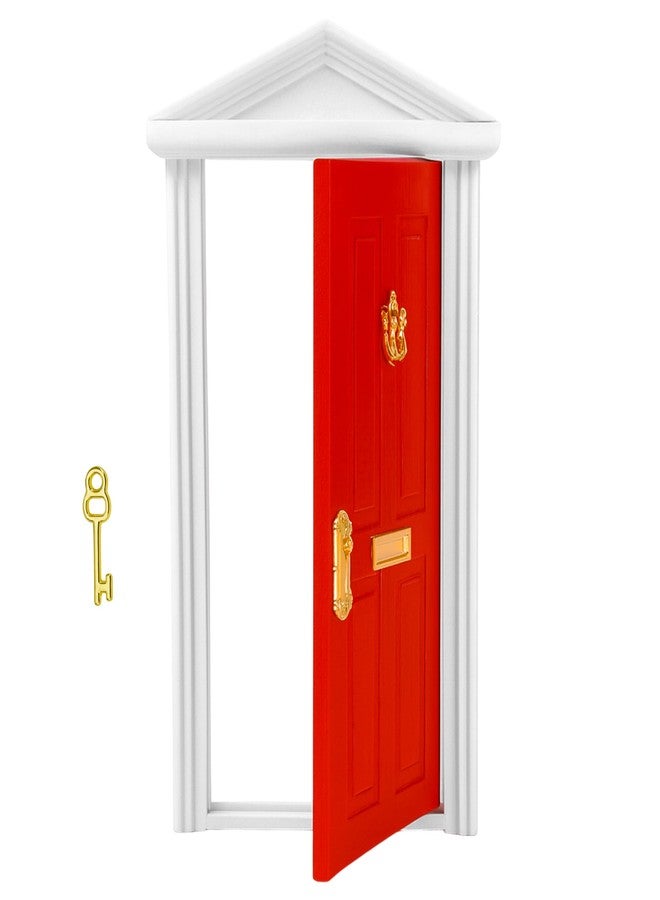 KH866 Miniature Red Door Dollhouse - 1/12 Scale Christmas Elf Mini Wooden Fairy Front Door with Handle Knocker for Doll House Decoration, Tiny Furniture Decor Party DIY Craft Accessories - Image 1