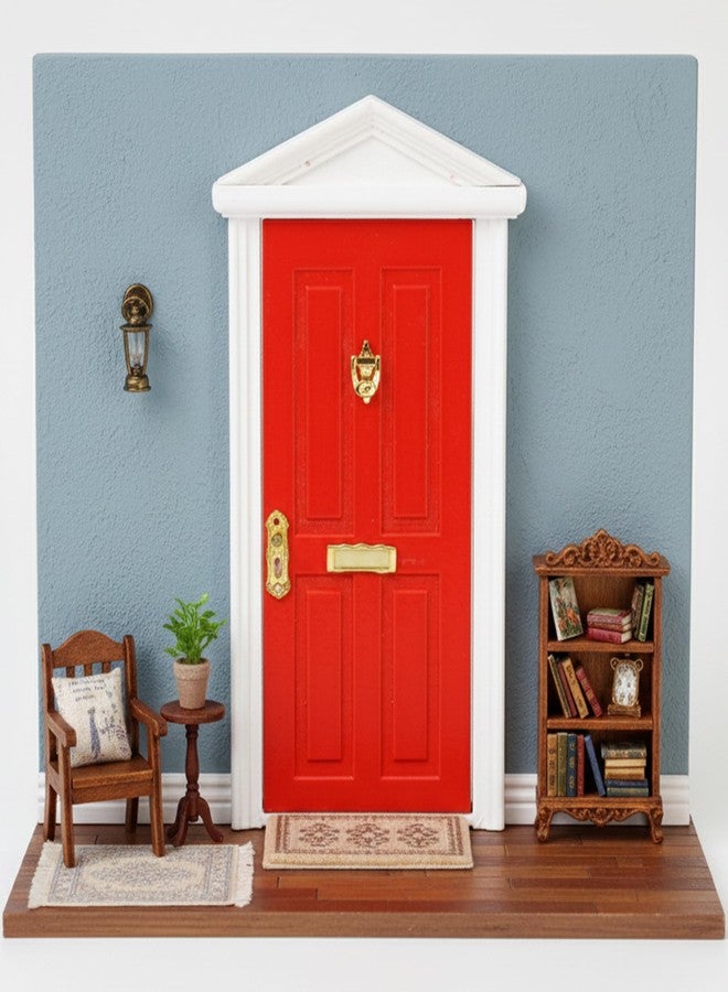 KH866 Miniature Red Door Dollhouse - 1/12 Scale Christmas Elf Mini Wooden Fairy Front Door with Handle Knocker for Doll House Decoration, Tiny Furniture Decor Party DIY Craft Accessories - Image 3