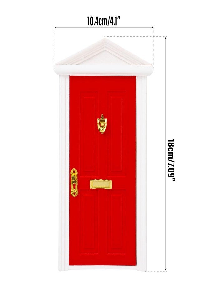 KH866 Miniature Red Door Dollhouse - 1/12 Scale Christmas Elf Mini Wooden Fairy Front Door with Handle Knocker for Doll House Decoration, Tiny Furniture Decor Party DIY Craft Accessories - Image 2