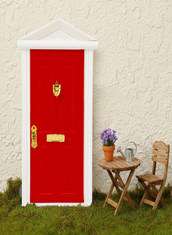 KH866 Miniature Red Door Dollhouse - 1/12 Scale Christmas Elf Mini Wooden Fairy Front Door with Handle Knocker for Doll House Decoration, Tiny Furniture Decor Party DIY Craft Accessories - Image 4