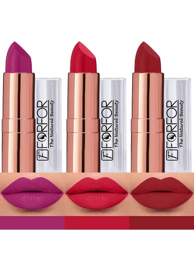 FORFOR Antique Velvet Matte Texture Smooth Finish Lipstick Gift set combo pack 3 for Women Enriched Shea Butter, Vitamin- E & Jojoba oil - Image 1