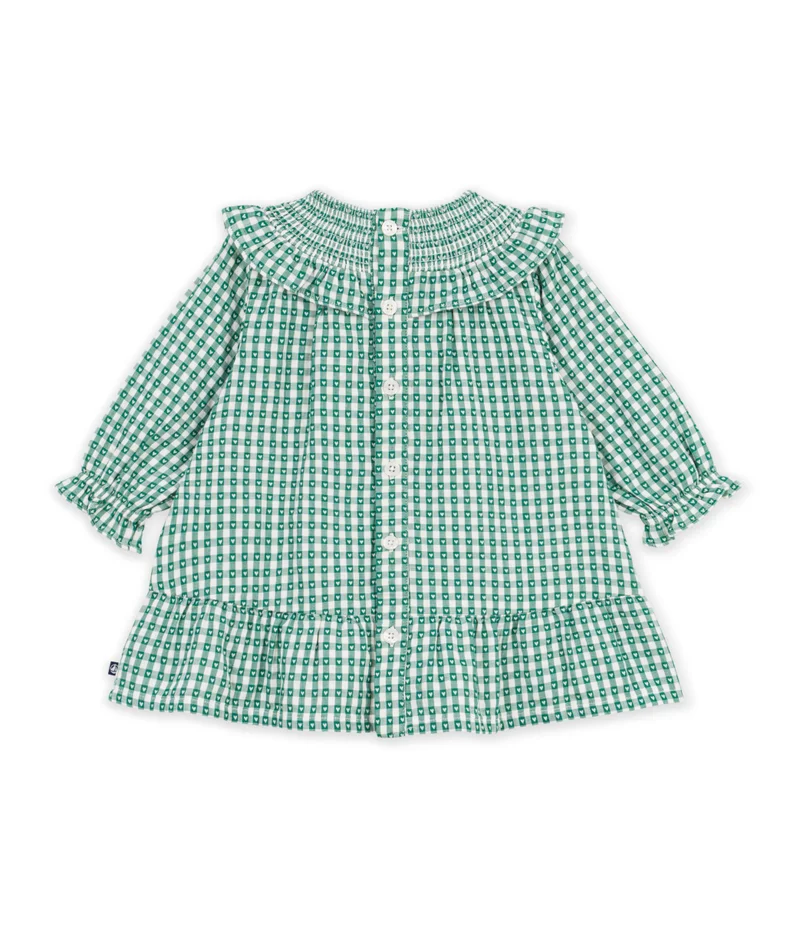 Petit Bateau Babies' Long-Sleeved Cotton Gingham Dress