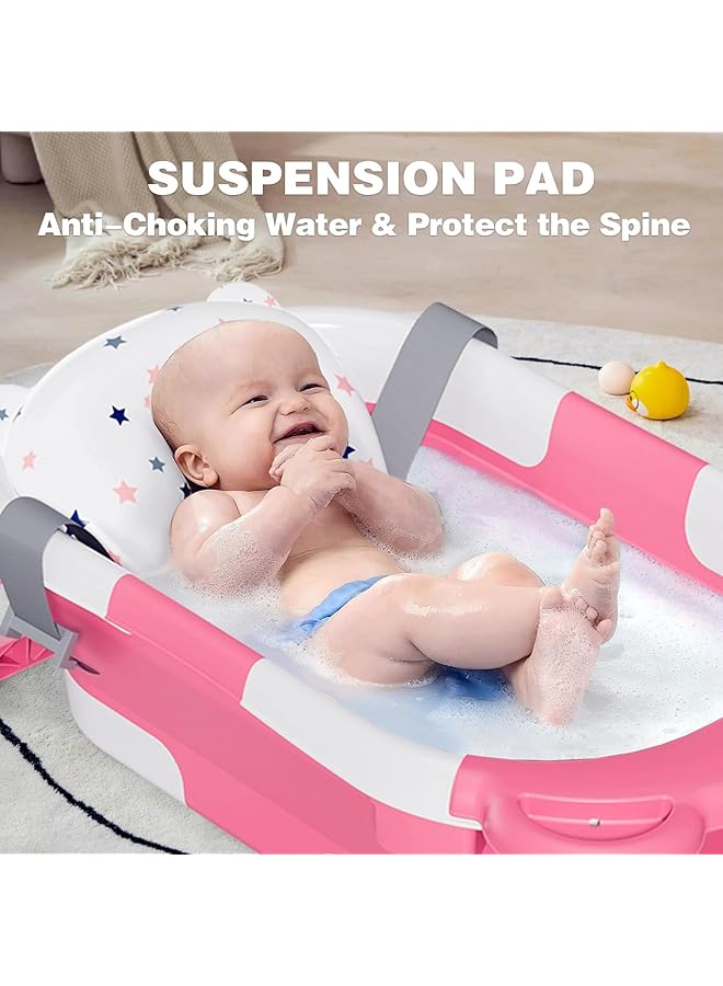 Collapsible Baby Bathtub Portable Folding Bathtub With Non Slip Mat Drain Hole Travel Multifunctional Baby Bath Tub For Newborn Toddler Infant (Pink) - Image 2