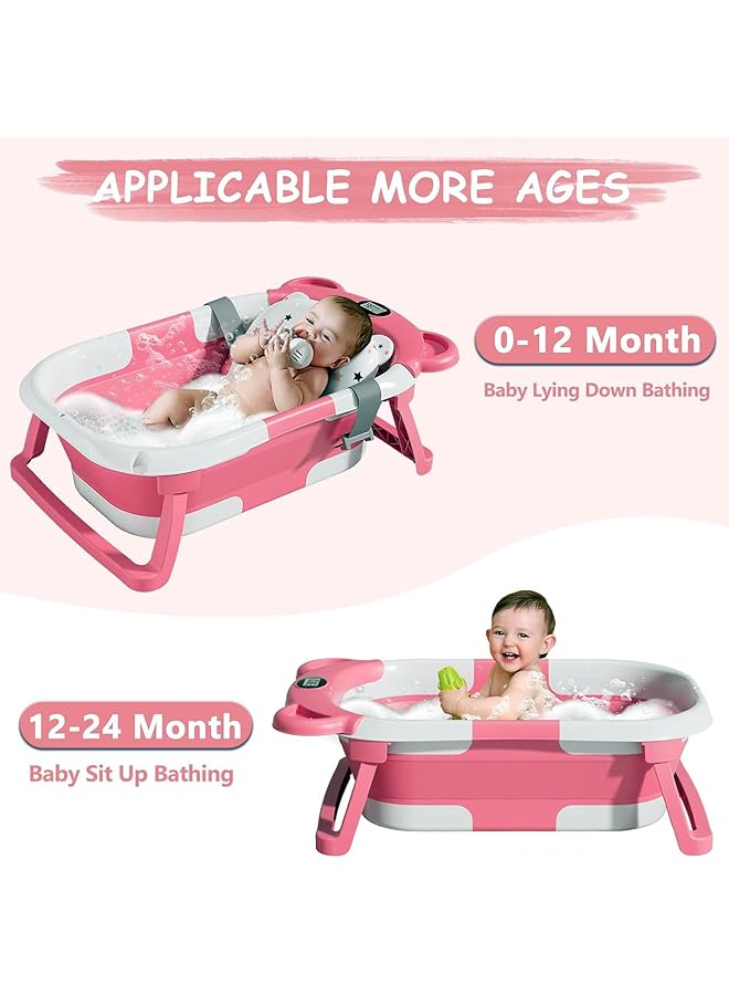 Collapsible Baby Bathtub Portable Folding Bathtub With Non Slip Mat Drain Hole Travel Multifunctional Baby Bath Tub For Newborn Toddler Infant (Pink) - Image 3