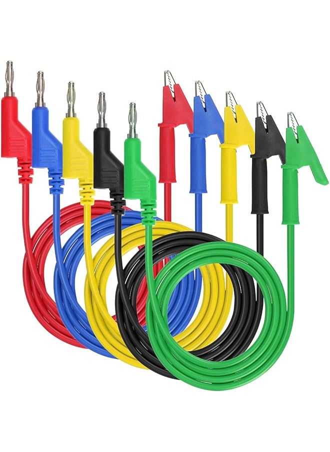 PROMASS promass 0.15”(4mm) 5PC Banana Plug to Crocodile Alligator Clip Test Probe Multimeter Probe Test Lead, Lead Wire Silicone Cable,39.37”(100cm) (5pcs colors)  - Image 1
