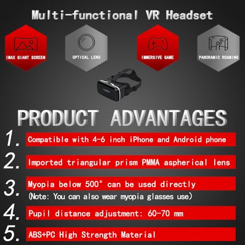 VR SHINECON HD Virtual Reality Headset w/Controller/Gamepad,VR Headsets for iPhone/Android,3D VR Glasses for TV, Movies & Video Games-VR Goggles Compatible with iOS, Android Phones - Image 3