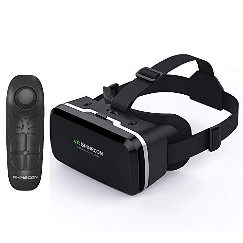 VR SHINECON HD Virtual Reality Headset w/Controller/Gamepad,VR Headsets for iPhone/Android,3D VR Glasses for TV, Movies & Video Games-VR Goggles Compatible with iOS, Android Phones - Image 1