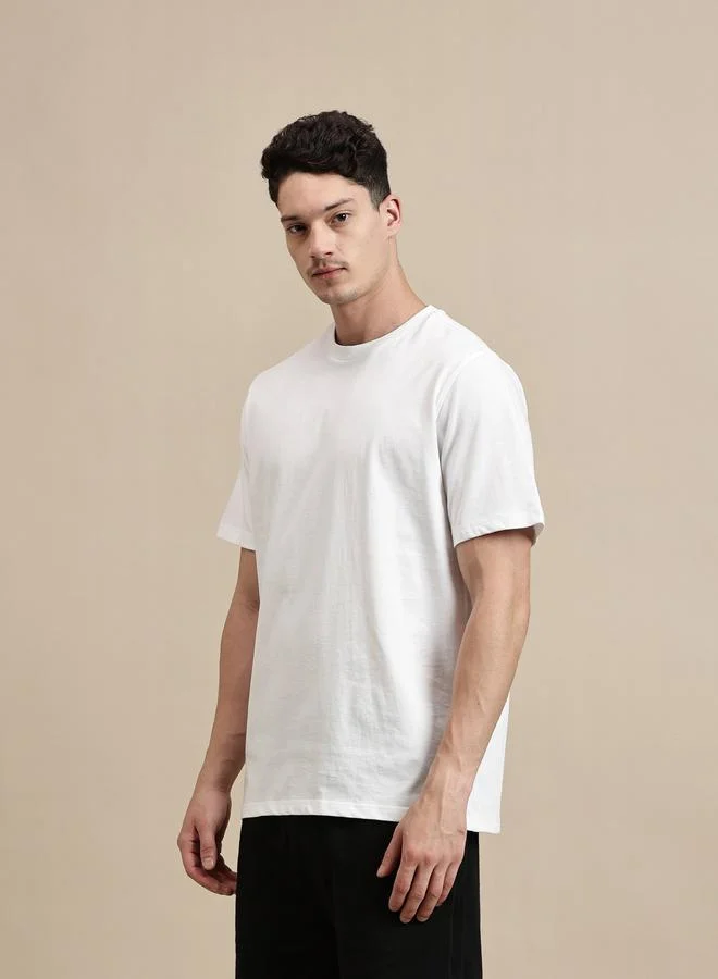 ECOLORE Men White Crew Neck 100% Cotton Comfort Fit T-Shirt