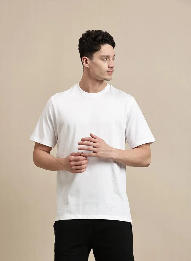 ECOLORE Men White Crew Neck 100% Cotton Comfort Fit T-Shirt