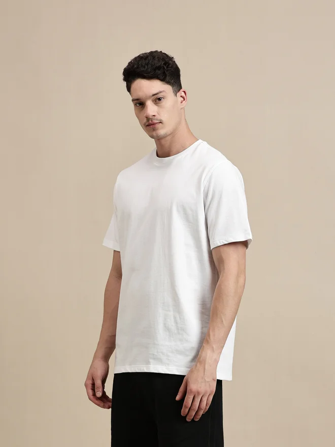 ECOLORE Men White Crew Neck 100% Cotton Comfort Fit T-Shirt