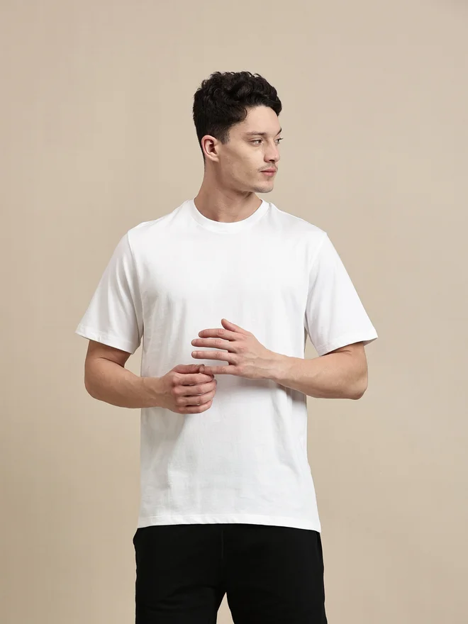 ECOLORE Men White Crew Neck 100% Cotton Comfort Fit T-Shirt