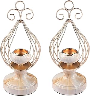 Xinkulas 13 Inches Decorative Hanging Golden Metal Candle Holders with Marble Pattern Iron Art Wedding Dining Room - Image 1
