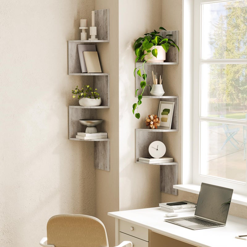 HOOBRO Corner Shelf Wall-Mounted, Set of 2 Floating Corner Shelves, 4-Tier Corner Bookshelves for Wall Decor in Living Room, Bedroom, Bathroom, Home Office, Greige BG25BJP201 - Image 4