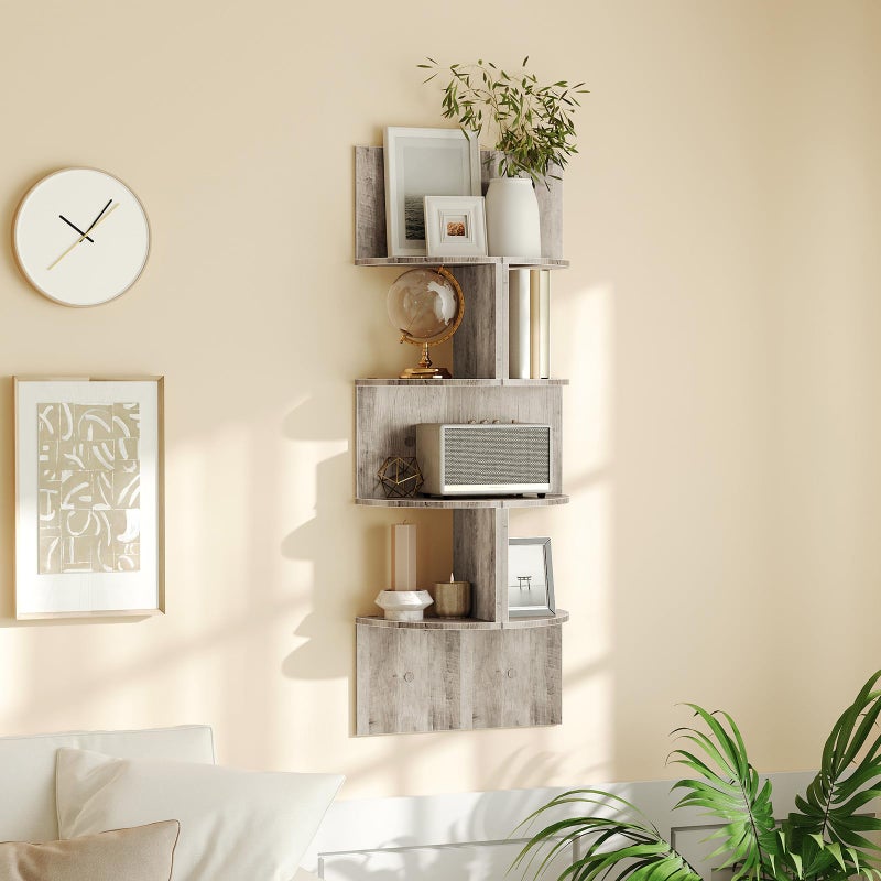 HOOBRO Corner Shelf Wall-Mounted, Set of 2 Floating Corner Shelves, 4-Tier Corner Bookshelves for Wall Decor in Living Room, Bedroom, Bathroom, Home Office, Greige BG25BJP201 - Image 5