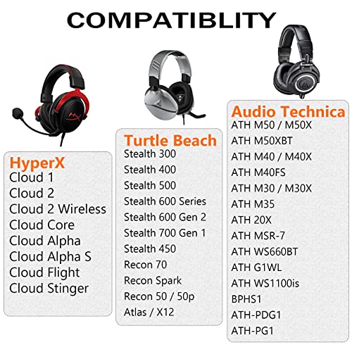 G GVOEARS Upgraded Replacement Earpads Cushions for HyperX Cloud/Alpha, Audio Technica M50X/M40X, Turtle Beach Stealth 400/600 & More - Ear Pads with Breathable Mesh Fabric/Added Thickness/Memory Foam - Image 2