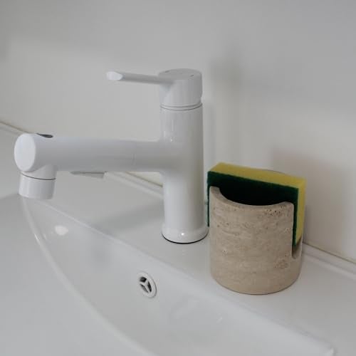Natust Natural Travertine Marble Sponge Holder for Kitchen Sink, Drying Rack, Compact Sink Caddy Organizer - Beige Travertine - Image 2