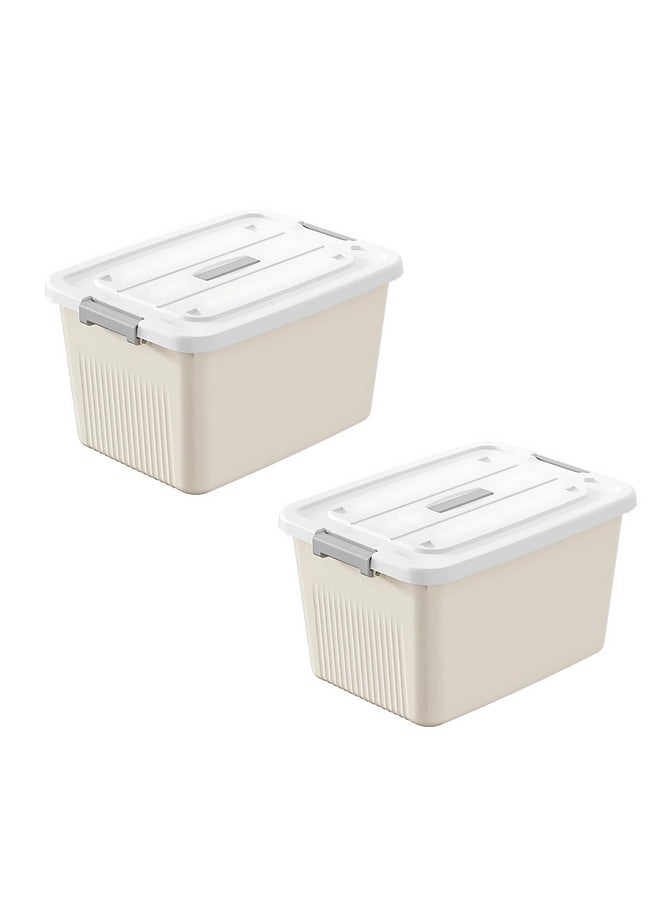 HoopVool Plastic Storage Bin with Locking Lid, Sturdy and Versatile Home Organizer, Available in Multiple Color And Size. (CREAM, PACK OF - 2, SMALL - 11.8 X 7 X 4.3 INCH) - Image 1