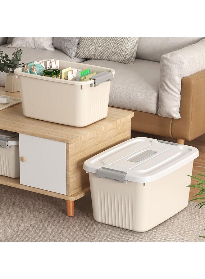 HoopVool Plastic Storage Bin with Locking Lid, Sturdy and Versatile Home Organizer, Available in Multiple Color And Size. (CREAM, PACK OF - 2, SMALL - 11.8 X 7 X 4.3 INCH) - Image 4
