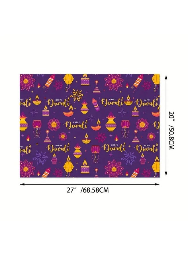 KANDiD 4 Sheets Diwali Wrapping Paper - Extra Large 50.04x69.85 cm Indian Festival Decoration Paper, Deep Purple, Golden, Pink, teal Party Gifts for Diwali, Birthdays, Weddings - Happy Diwali Designs - Ideal for Diya Gifts & Decorations - Image 4