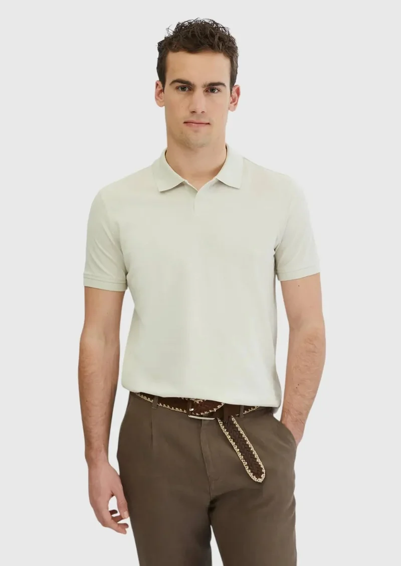 RAMSEY Stone Plain Polo Neck 100% Cotton T-Shirt