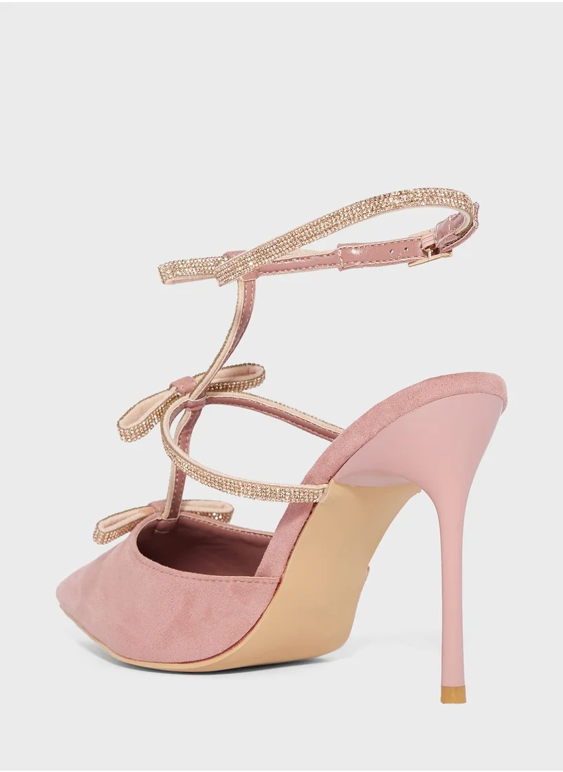 ELLA Diamante Flared Heel Ankle Strap Pump