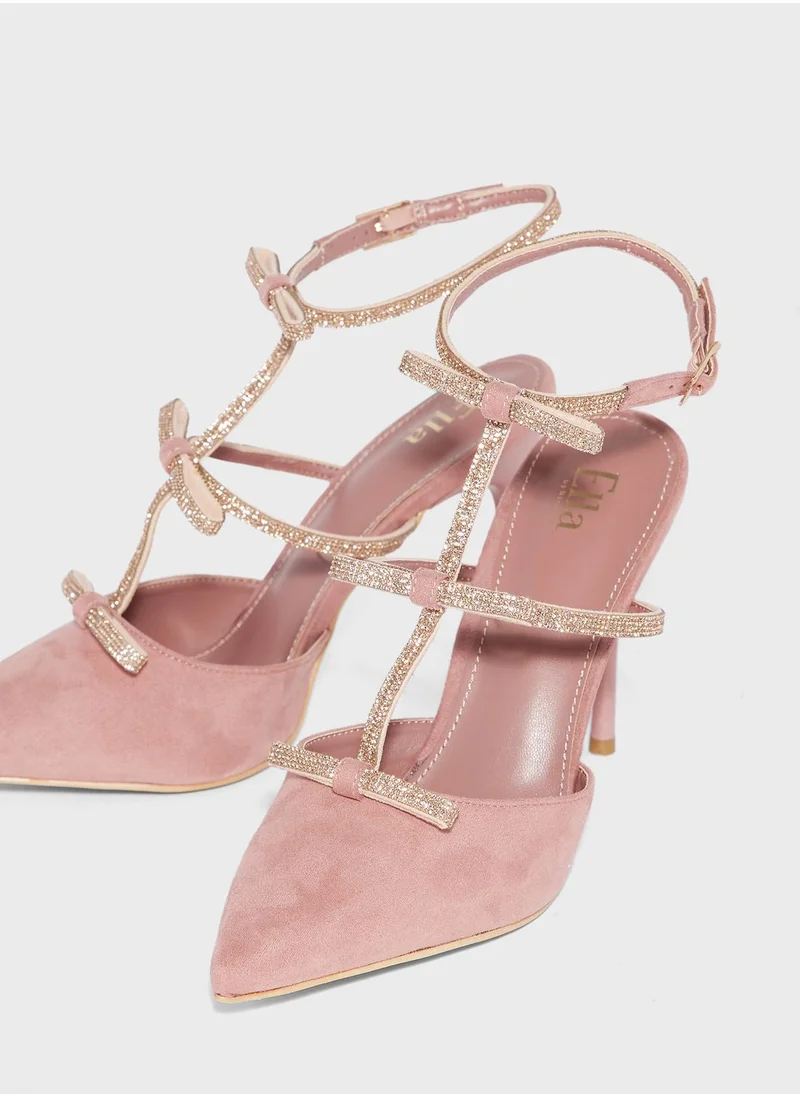 ELLA Diamante Flared Heel Ankle Strap Pump
