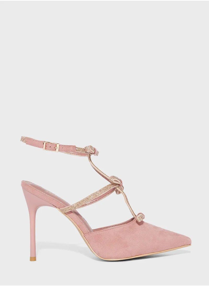 ELLA Diamante Flared Heel Ankle Strap Pump