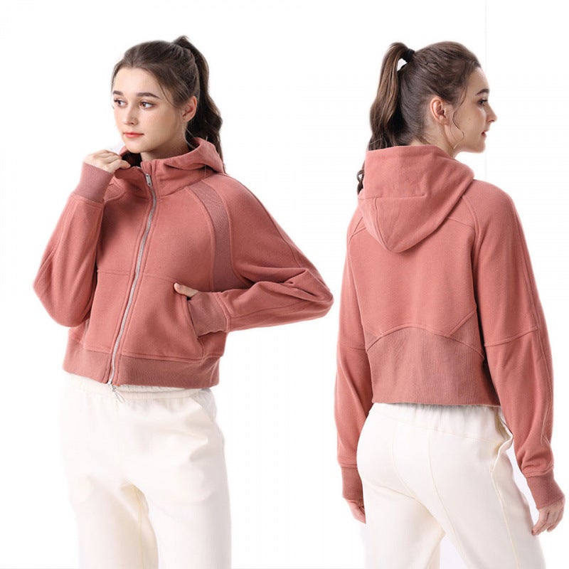 Women's Breathable Cotton Full-Zip Hooded Jacket for Yoga and Workouts, Relaxed Fit Long Sleeve - Image 1